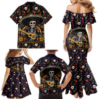 Day of Dead Skull Family Matching Mermaid Dress and Hawaiian Shirt Sugar Skull Musican - Wonder Print Shop