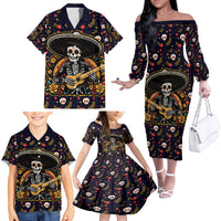 Day of Dead Skull Family Matching Off Shoulder Long Sleeve Dress and Hawaiian Shirt Sugar Skull Musican - Wonder Print Shop
