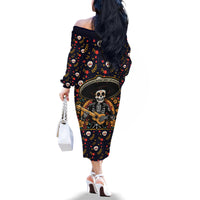 Day of Dead Skull Family Matching Off Shoulder Long Sleeve Dress and Hawaiian Shirt Sugar Skull Musican - Wonder Print Shop