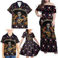 Day of Dead Skull Family Matching Off Shoulder Maxi Dress and Hawaiian Shirt Sugar Skull Musican - Wonder Print Shop