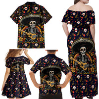 Day of Dead Skull Family Matching Off Shoulder Maxi Dress and Hawaiian Shirt Sugar Skull Musican - Wonder Print Shop