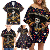 Day of Dead Skull Family Matching Off Shoulder Short Dress and Hawaiian Shirt Sugar Skull Musican - Wonder Print Shop