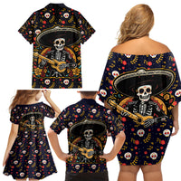 Day of Dead Skull Family Matching Off Shoulder Short Dress and Hawaiian Shirt Sugar Skull Musican - Wonder Print Shop