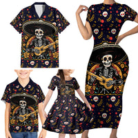 Day of Dead Skull Family Matching Short Sleeve Bodycon Dress and Hawaiian Shirt Sugar Skull Musican - Wonder Print Shop