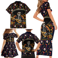 Day of Dead Skull Family Matching Short Sleeve Bodycon Dress and Hawaiian Shirt Sugar Skull Musican - Wonder Print Shop