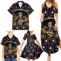Day of Dead Skull Family Matching Summer Maxi Dress and Hawaiian Shirt Sugar Skull Musican - Wonder Print Shop
