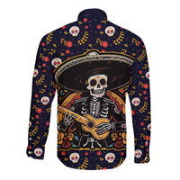 Day of Dead Skull Long Sleeve Button Shirt Sugar Skull Musican - Wonder Print Shop