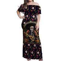 Day of Dead Skull Off Shoulder Maxi Dress Sugar Skull Musican - Wonder Print Shop