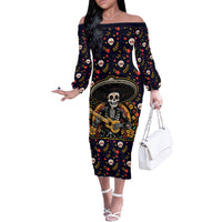 Day of Dead Skull Off The Shoulder Long Sleeve Dress Sugar Skull Musican - Wonder Print Shop