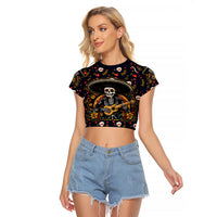 Day of Dead Skull Raglan Cropped T Shirt Sugar Skull Musican - Wonder Print Shop