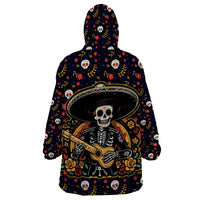 Day of Dead Skull Wearable Blanket Hoodie Sugar Skull Musican - Wonder Print Shop