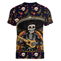 Day of Dead Skull Women V Neck T Shirt Sugar Skull Musican - Wonder Print Shop