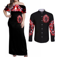 Thunder Skull Couples Matching Off Shoulder Maxi Dress and Long Sleeve Button Shirt Never Mistake My Silence For Weakness - Wonder Print Shop