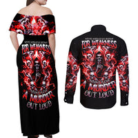 Thunder Skull Couples Matching Off Shoulder Maxi Dress and Long Sleeve Button Shirt Never Mistake My Silence For Weakness - Wonder Print Shop