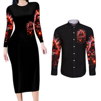 Flame Skull Couples Matching Long Sleeve Bodycon Dress and Long Sleeve Button Shirt Of Course I'm Going To Hell Just Pick You Up - Wonder Print Shop