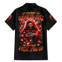 Flame Skull Family Matching Mermaid Dress and Hawaiian Shirt Of Course I'm Going To Hell Just Pick You Up - Wonder Print Shop