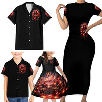 Flame Skull Family Matching Short Sleeve Bodycon Dress and Hawaiian Shirt Of Course I'm Going To Hell Just Pick You Up - Wonder Print Shop