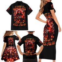 Flame Skull Family Matching Short Sleeve Bodycon Dress and Hawaiian Shirt Of Course I'm Going To Hell Just Pick You Up - Wonder Print Shop