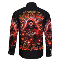 Flame Skull Family Matching Short Sleeve Bodycon Dress and Hawaiian Shirt Of Course I'm Going To Hell Just Pick You Up - Wonder Print Shop