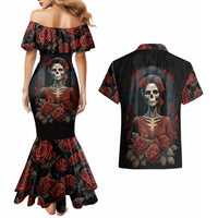 Day of Dead Lady Couples Matching Mermaid Dress and Hawaiian Shirt Sugar Skull Rose Lady - Wonder Print Shop