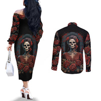 day-of-dead-lady-couples-matching-off-the-shoulder-long-sleeve-dress-and-long-sleeve-button-shirt-sugar-skull-rose-lady