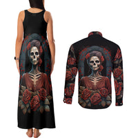 Day of Dead Lady Couples Matching Tank Maxi Dress and Long Sleeve Button Shirt Sugar Skull Rose Lady - Wonder Print Shop