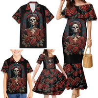 Day of Dead Lady Family Matching Mermaid Dress and Hawaiian Shirt Sugar Skull Rose Lady - Wonder Print Shop