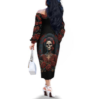 Day of Dead Lady Family Matching Off Shoulder Long Sleeve Dress and Hawaiian Shirt Sugar Skull Rose Lady - Wonder Print Shop