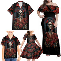 Day of Dead Lady Family Matching Off Shoulder Maxi Dress and Hawaiian Shirt Sugar Skull Rose Lady - Wonder Print Shop