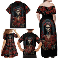 Day of Dead Lady Family Matching Off Shoulder Maxi Dress and Hawaiian Shirt Sugar Skull Rose Lady - Wonder Print Shop