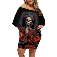 Day of Dead Lady Family Matching Off Shoulder Short Dress and Hawaiian Shirt Sugar Skull Rose Lady - Wonder Print Shop