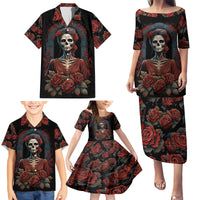 Day of Dead Lady Family Matching Puletasi Dress and Hawaiian Shirt Sugar Skull Rose Lady - Wonder Print Shop