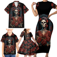 Day of Dead Lady Family Matching Short Sleeve Bodycon Dress and Hawaiian Shirt Sugar Skull Rose Lady - Wonder Print Shop