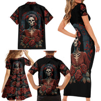 Day of Dead Lady Family Matching Short Sleeve Bodycon Dress and Hawaiian Shirt Sugar Skull Rose Lady - Wonder Print Shop