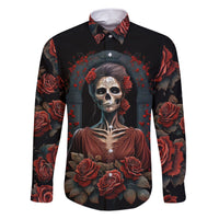 Day of Dead Lady Family Matching Short Sleeve Bodycon Dress and Hawaiian Shirt Sugar Skull Rose Lady - Wonder Print Shop