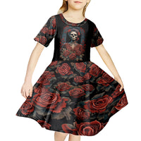 Day of Dead Lady Kid Short Sleeve Dress Sugar Skull Rose Lady - Wonder Print Shop