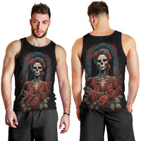 Day of Dead Lady Men Tank Top Sugar Skull Rose Lady - Wonder Print Shop