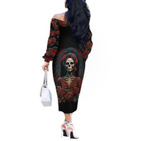 Day of Dead Lady Off The Shoulder Long Sleeve Dress Sugar Skull Rose Lady - Wonder Print Shop