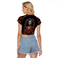 Day of Dead Lady Raglan Cropped T Shirt Sugar Skull Rose Lady - Wonder Print Shop