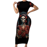 Day of Dead Lady Short Sleeve Bodycon Dress Sugar Skull Rose Lady - Wonder Print Shop