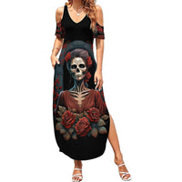 Day of Dead Lady Summer Maxi Dress Sugar Skull Rose Lady - Wonder Print Shop