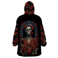 Day of Dead Lady Wearable Blanket Hoodie Sugar Skull Rose Lady - Wonder Print Shop