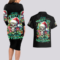 Christmas Skull Couples Matching Long Sleeve Bodycon Dress and Hawaiian Shirt On The Naughty List I Regret Nothing - Wonder Print Shop