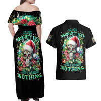 Christmas Skull Couples Matching Off Shoulder Maxi Dress and Hawaiian Shirt On The Naughty List I Regret Nothing - Wonder Print Shop
