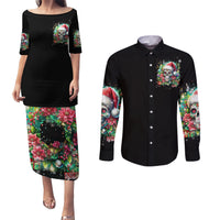 Christmas Skull Couples Matching Puletasi Dress and Long Sleeve Button Shirt On The Naughty List I Regret Nothing - Wonder Print Shop