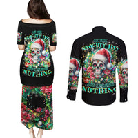 Christmas Skull Couples Matching Puletasi Dress and Long Sleeve Button Shirt On The Naughty List I Regret Nothing - Wonder Print Shop