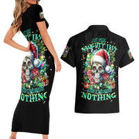 Christmas Skull Couples Matching Short Sleeve Bodycon Dress and Hawaiian Shirt On The Naughty List I Regret Nothing - Wonder Print Shop