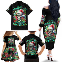 Christmas Skull Family Matching Off Shoulder Long Sleeve Dress and Hawaiian Shirt On The Naughty List I Regret Nothing - Wonder Print Shop