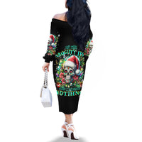 Christmas Skull Family Matching Off Shoulder Long Sleeve Dress and Hawaiian Shirt On The Naughty List I Regret Nothing - Wonder Print Shop
