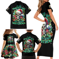 Christmas Skull Family Matching Short Sleeve Bodycon Dress and Hawaiian Shirt On The Naughty List I Regret Nothing - Wonder Print Shop